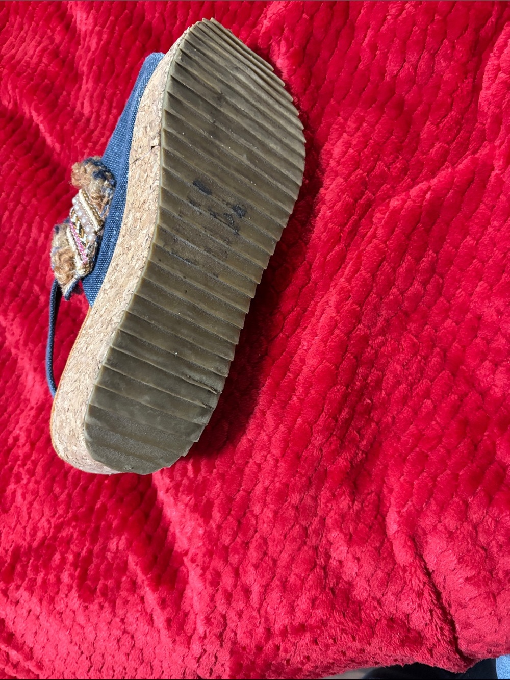 Muk Luks Blue Denim Embellished Wedge Sandals - Picture 5 of 7
